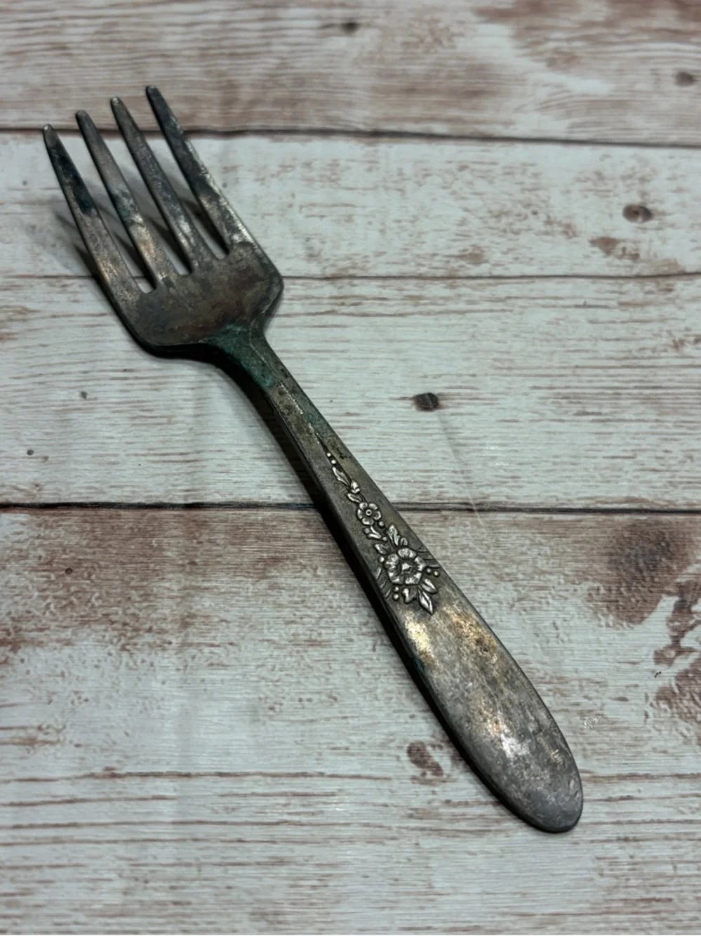 Vintage Oneida Tudor Plate Oneida Community Silver-Tone Floral Handle Baby Fork